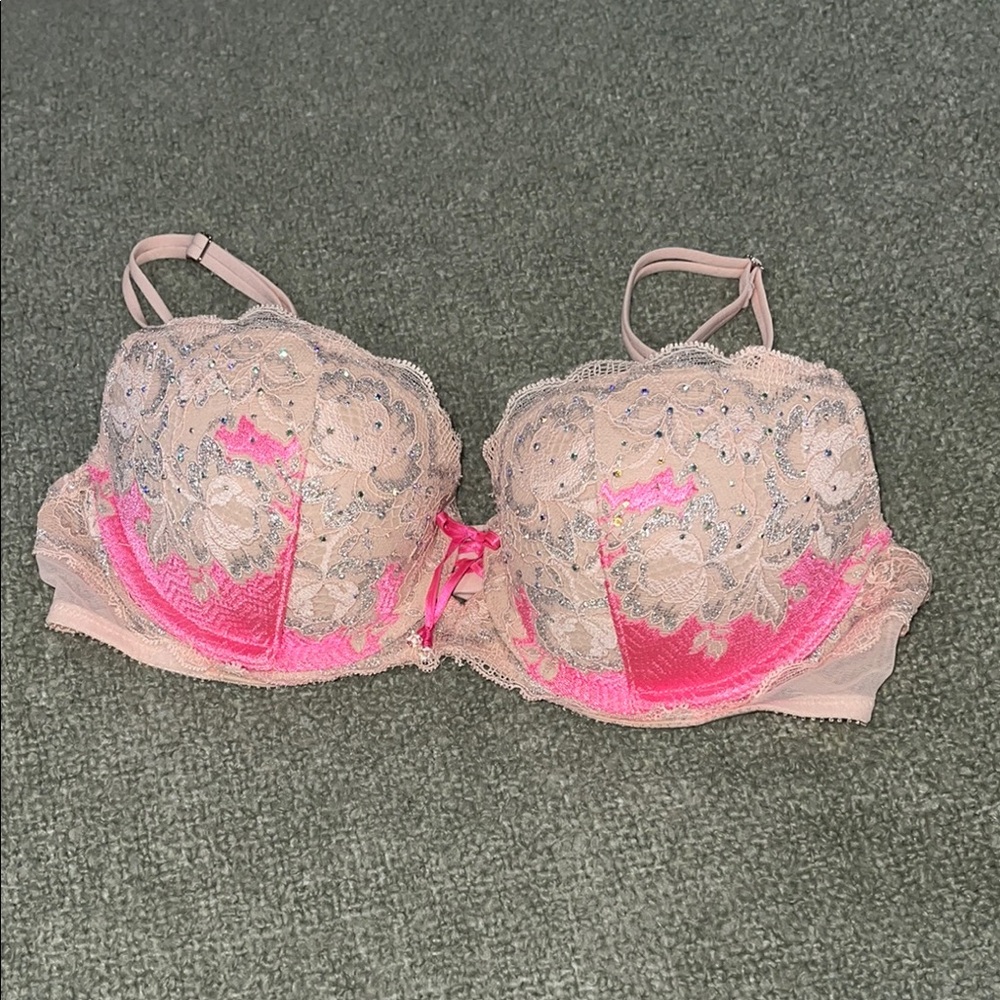 Victoria's Secret Pink Rhinestone Lace Balconet Push Up Bra